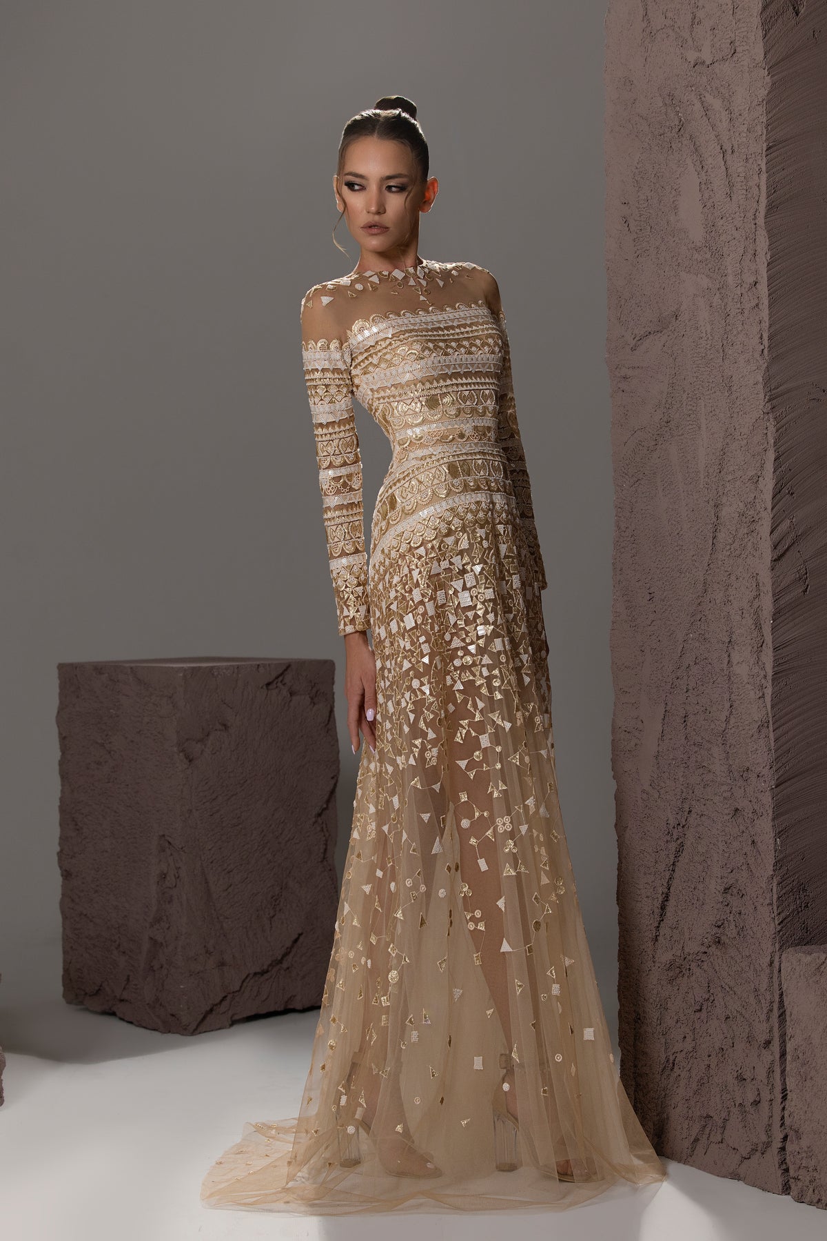 Geometric Beaded Illusion Gown