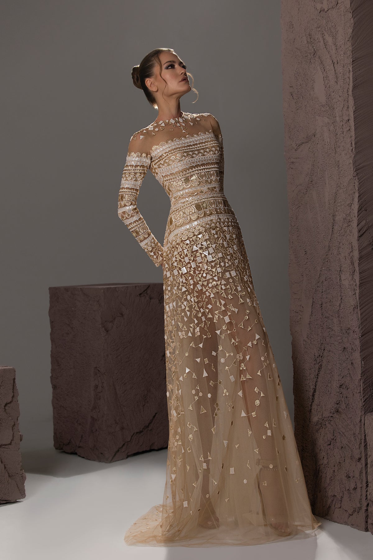 Geometric Beaded Illusion Gown