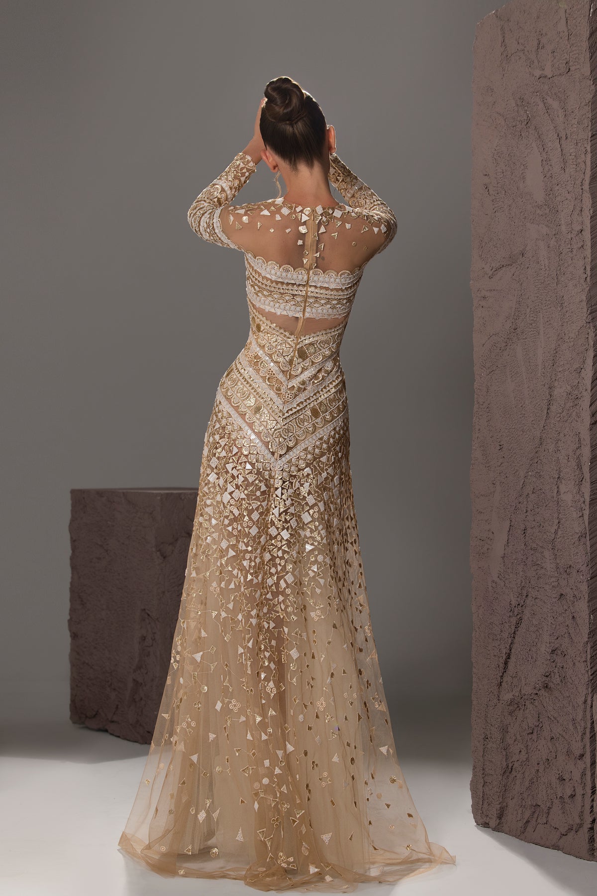 Geometric Beaded Illusion Gown