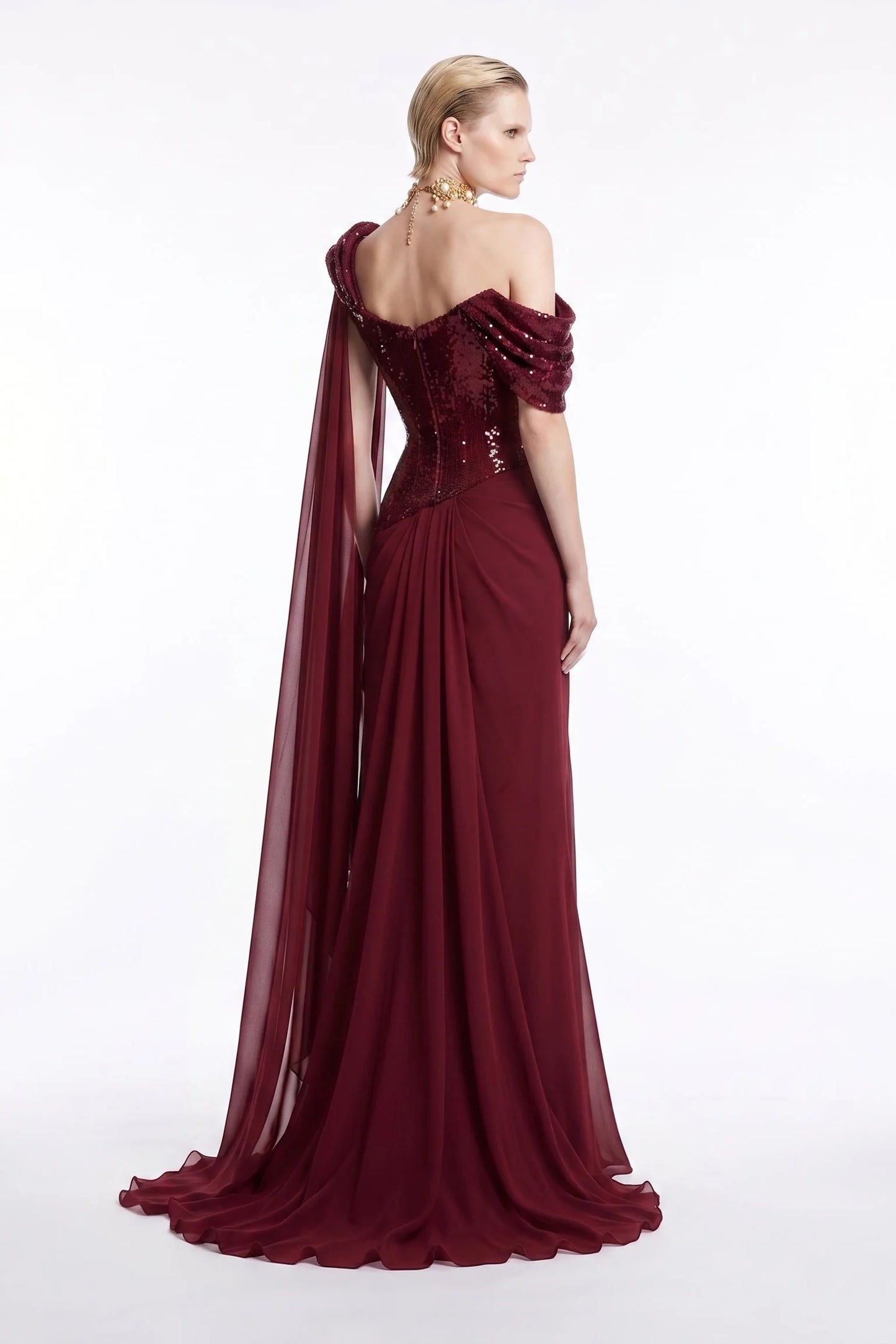Sequin Cowl Neck Gown
