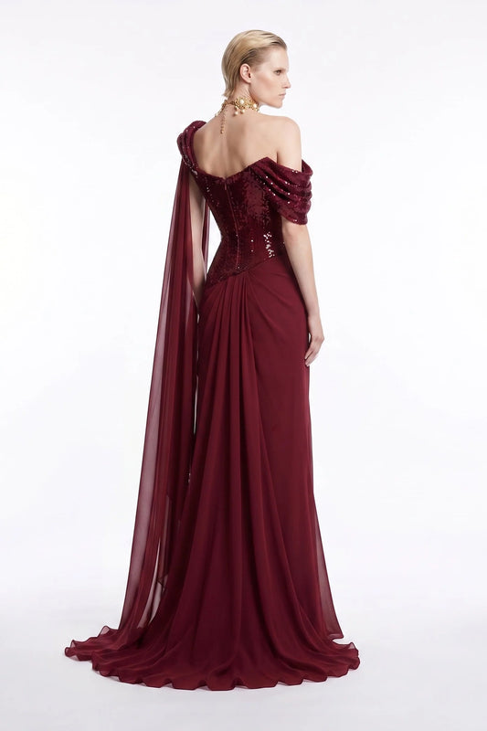 Sequin Cowl Neck Gown