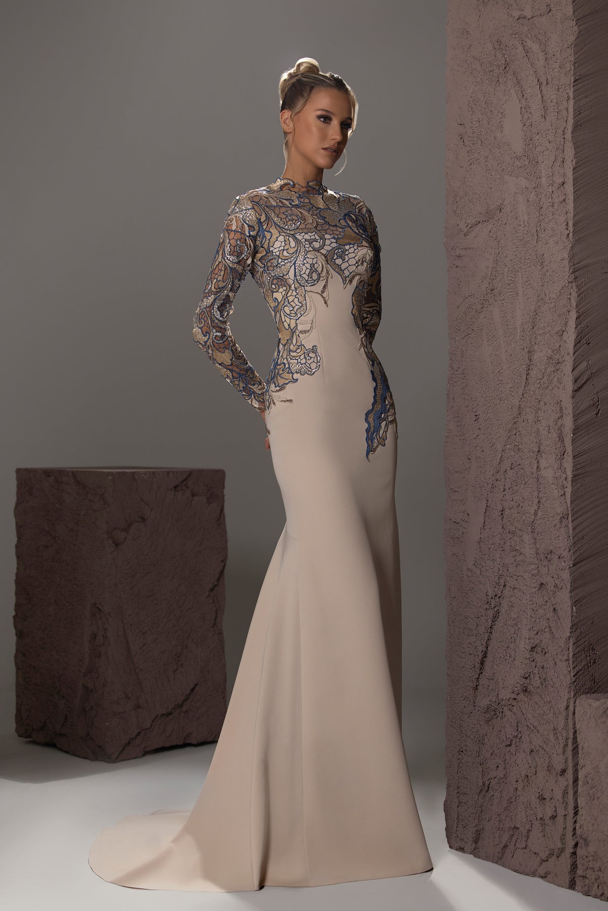 Lace Appliqué Mermaid Gown