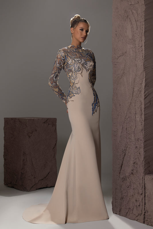 Lace Appliqué Mermaid Gown