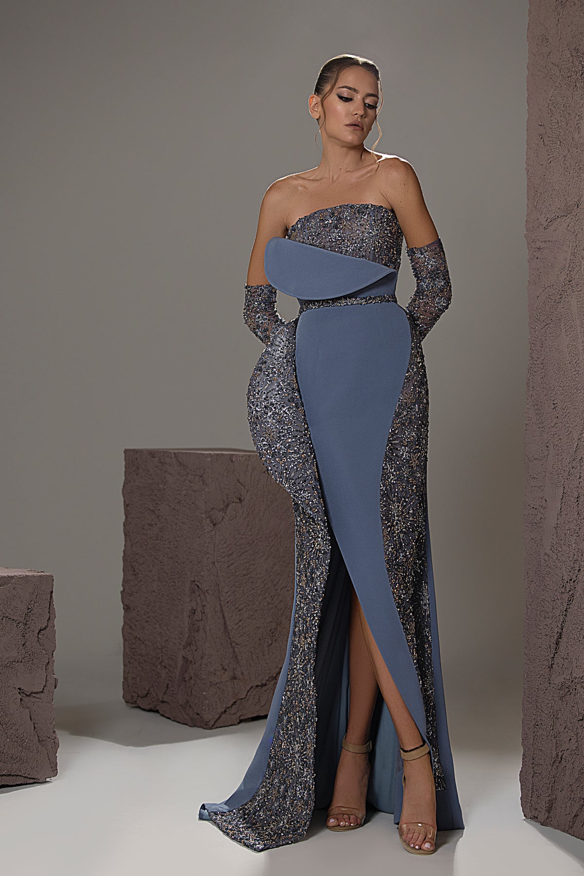 Strapless Sculpted Panel Gown