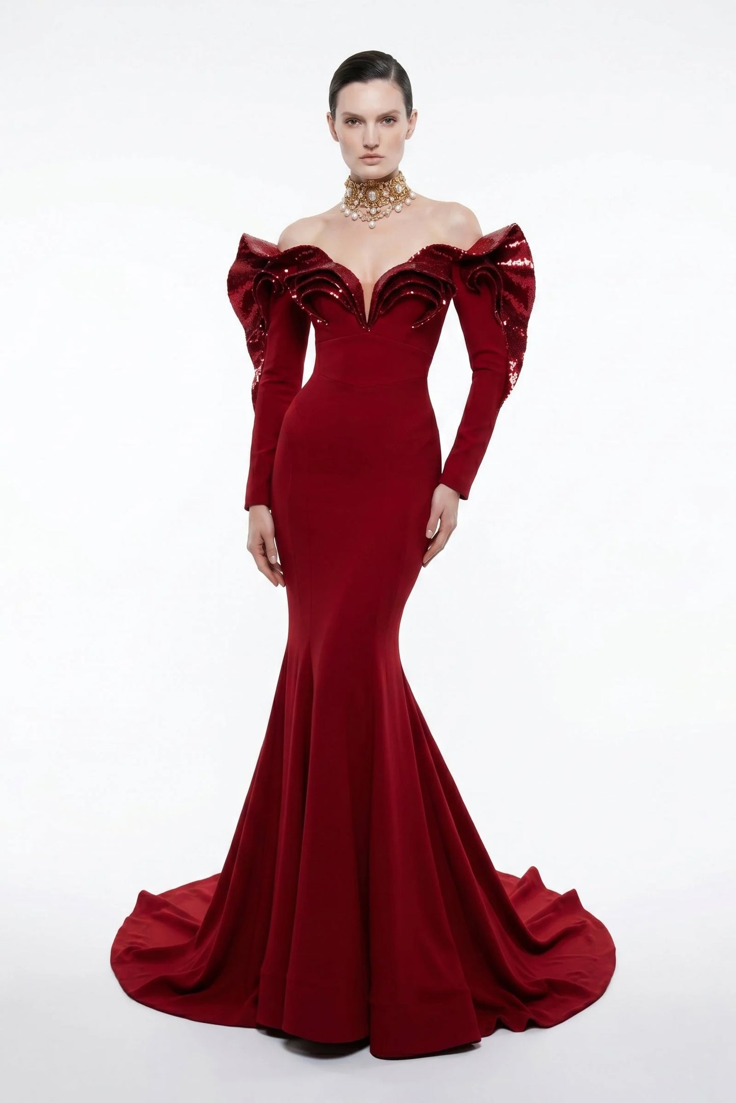 Off-Shoulder Sequin Mermaid Gown