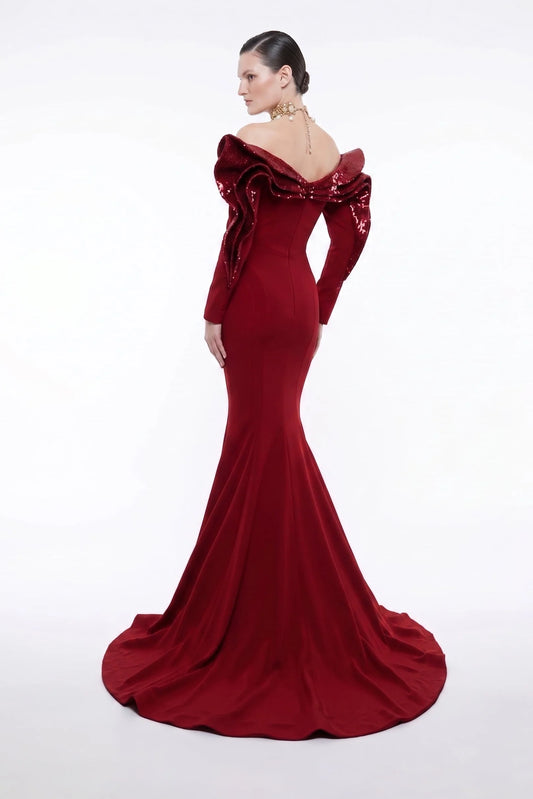 Off-Shoulder Sequin Mermaid Gown