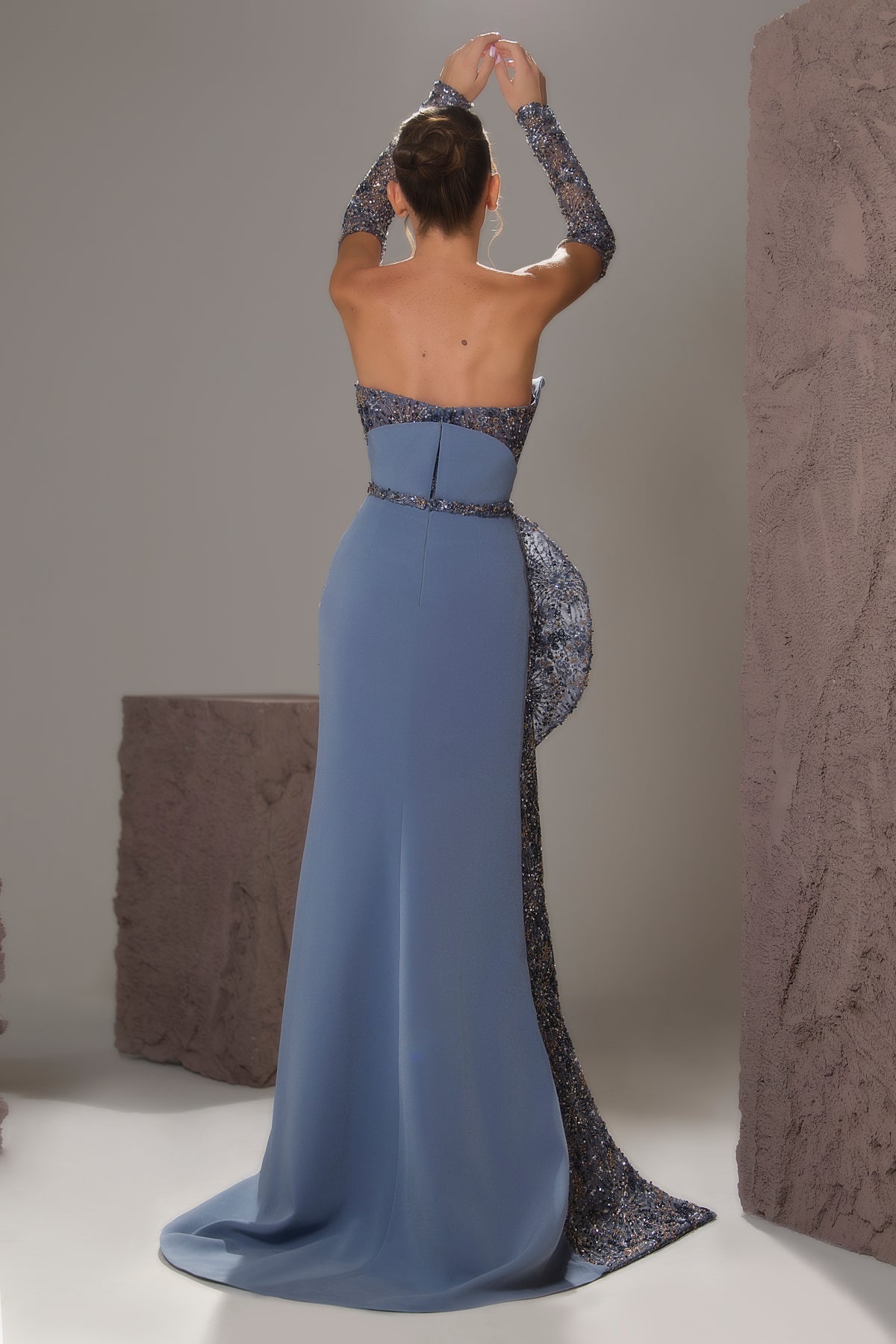 Strapless Sculpted Panel Gown
