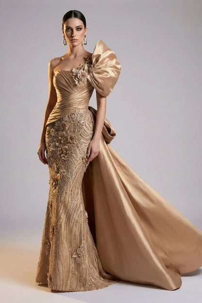 Beaded Floral Appliqué Mermaid Gown