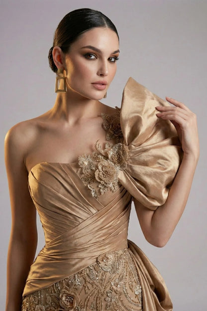 Beaded Floral Appliqué Mermaid Gown