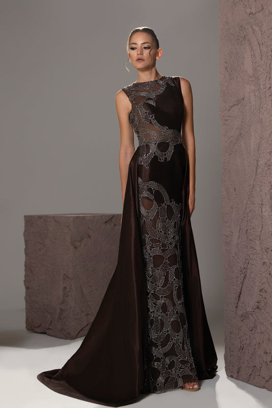Beaded Illusion Overskirt Gown