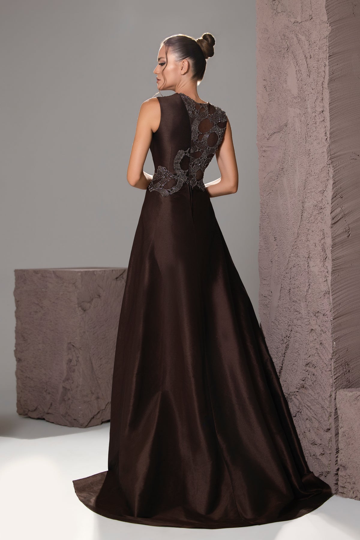 Beaded Illusion Overskirt Gown