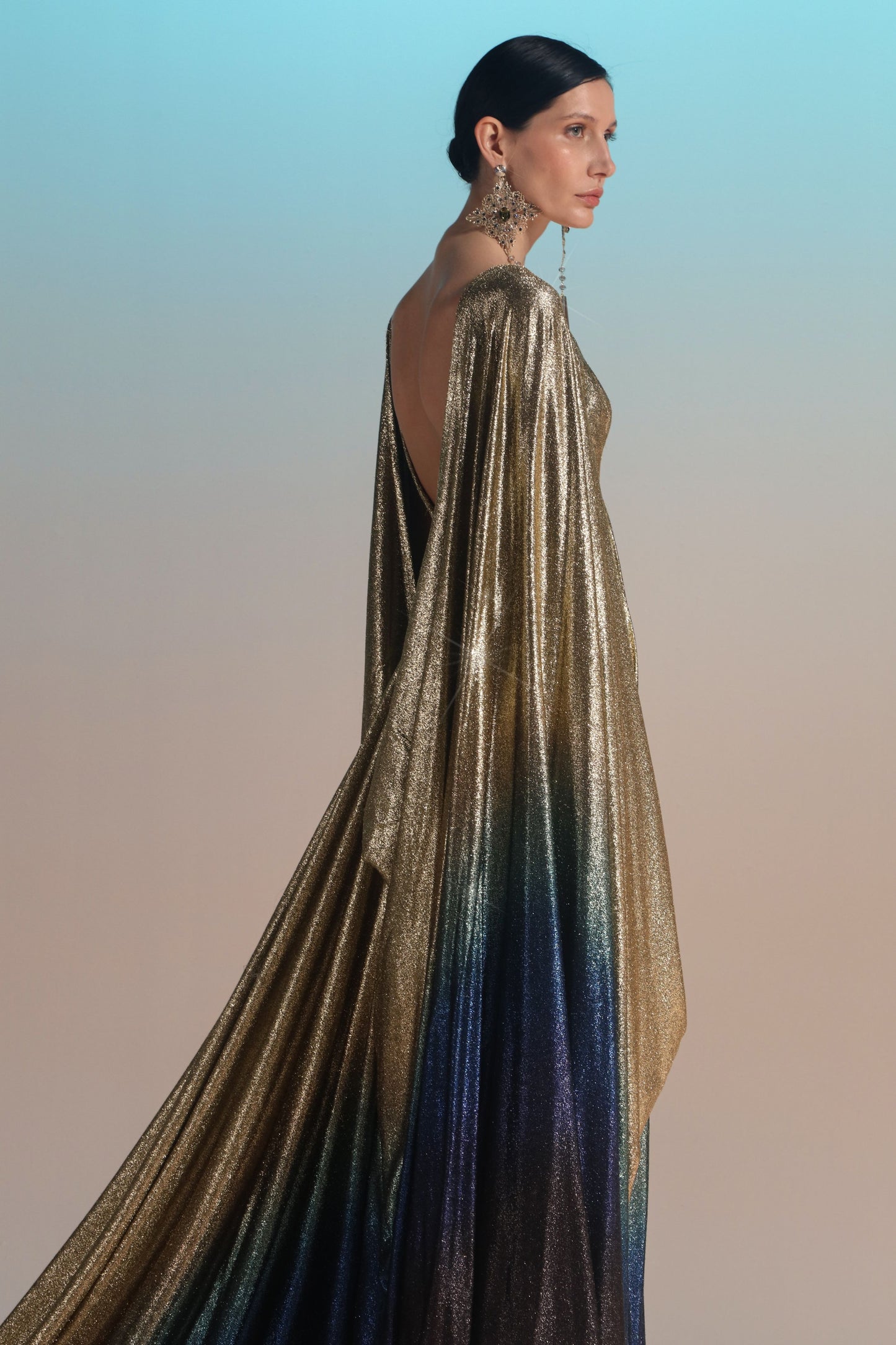 Cape Sleeve Ombre Gown