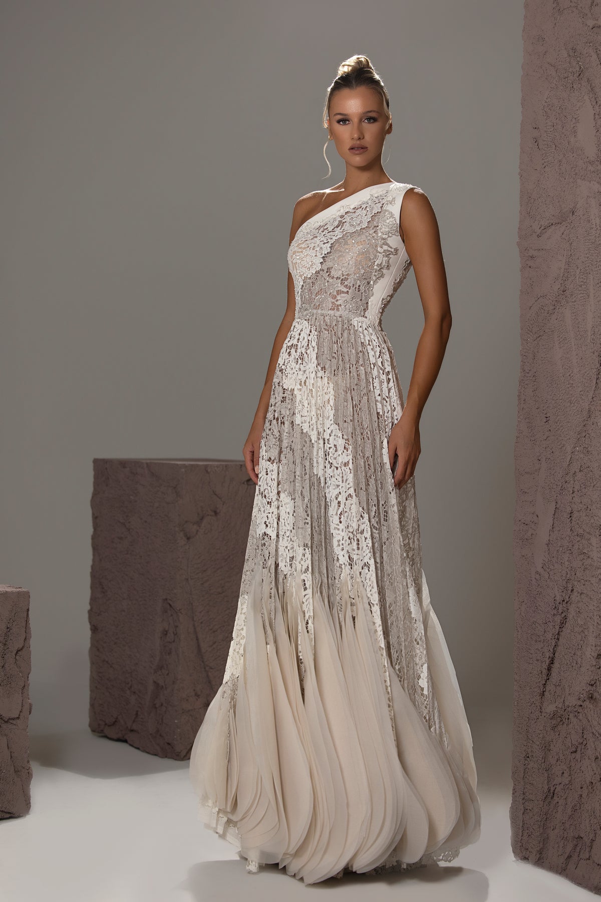 One-Shoulder Lace Gown