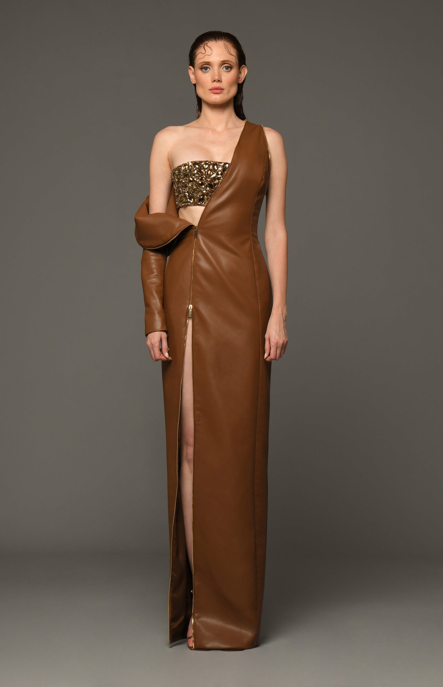 Leather Gown with Crystal Crop Top