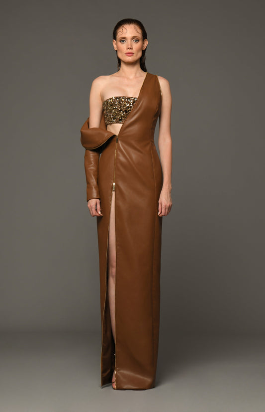 Leather Gown with Crystal Crop Top