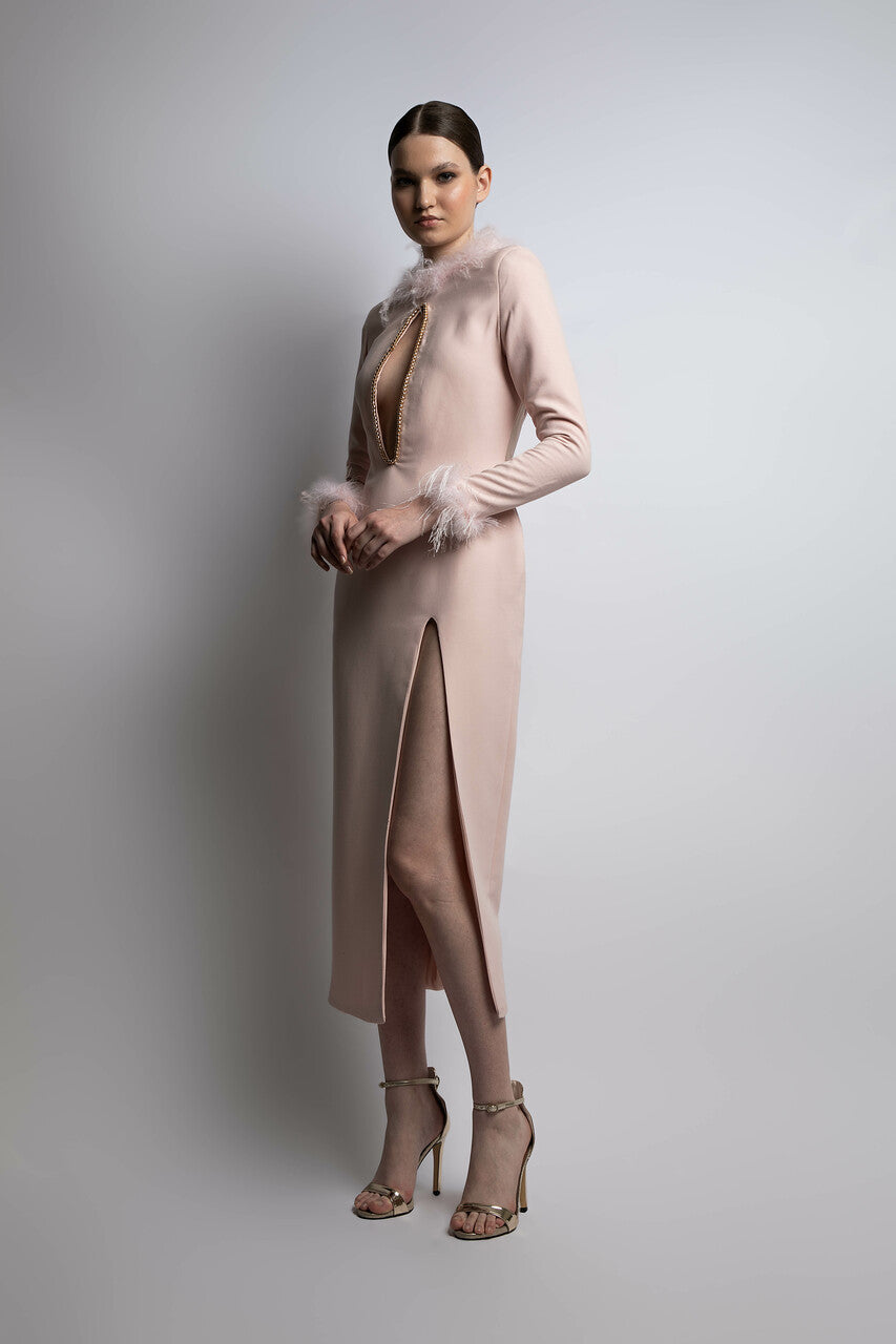 Midi-Dress with Feathers