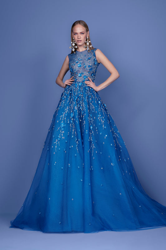 Beaded Tulle A-Line Gown