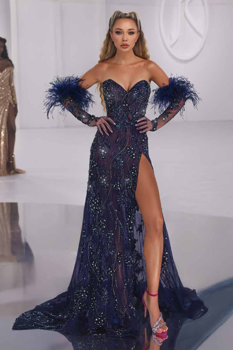 Navy Beaded Gown