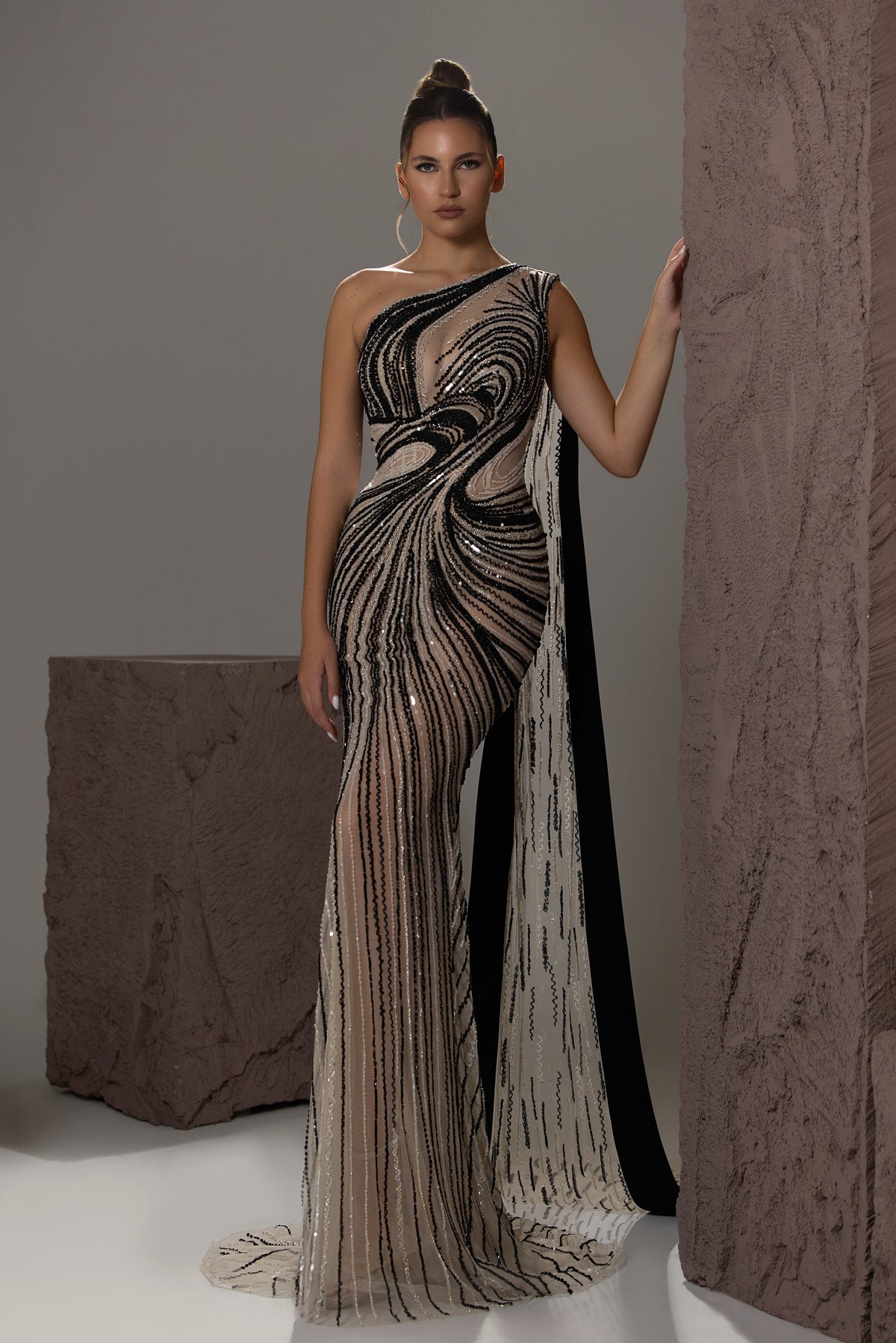 Beaded Cape Mermaid Gown