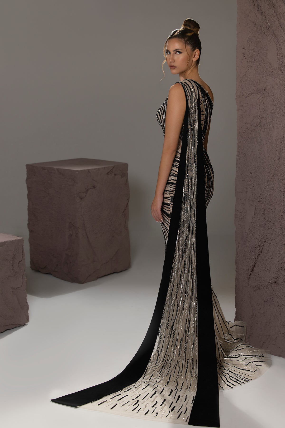 Beaded Cape Mermaid Gown