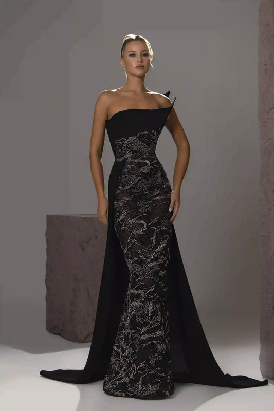 Strapless Beaded Overskirt Gown