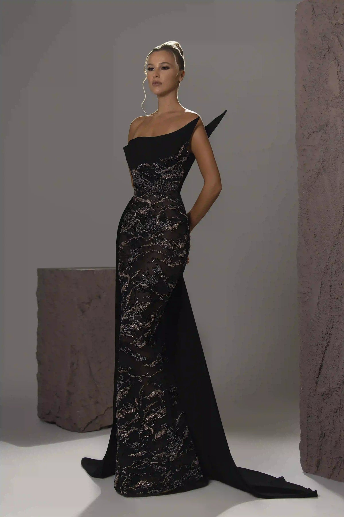 Strapless Beaded Overskirt Gown