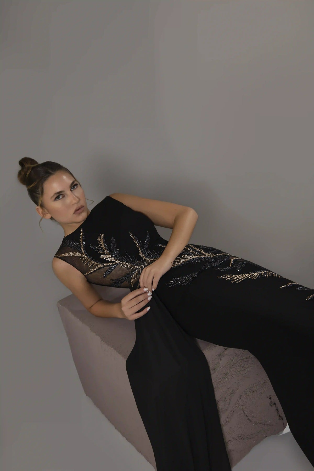 Illusion Beaded Overskirt Gown