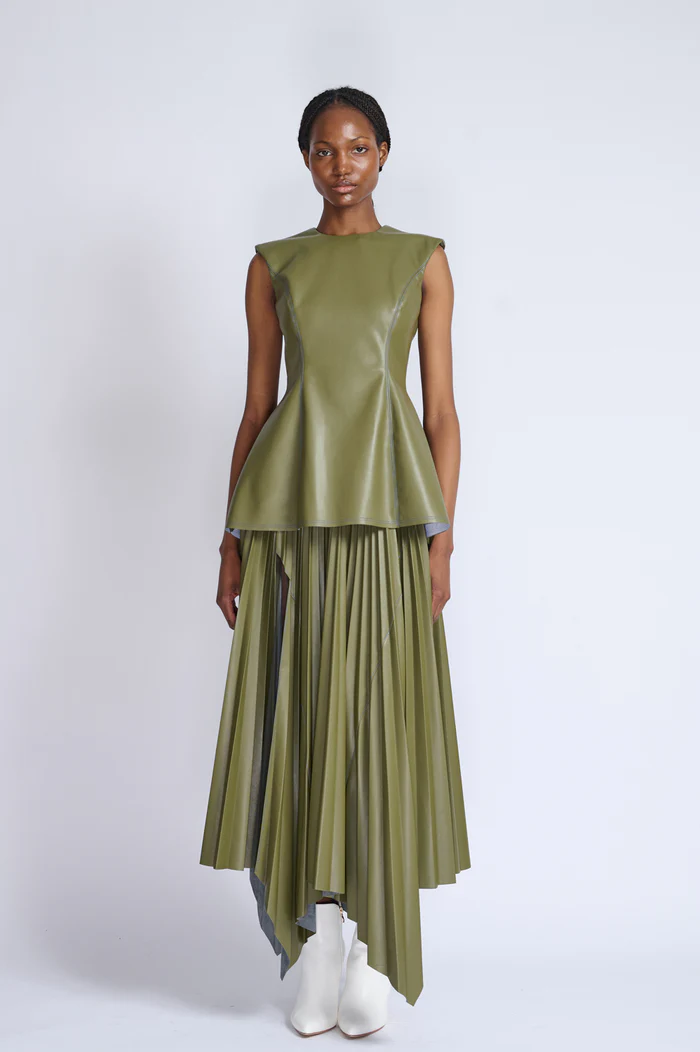 Vegan Leather Pleated Skirt