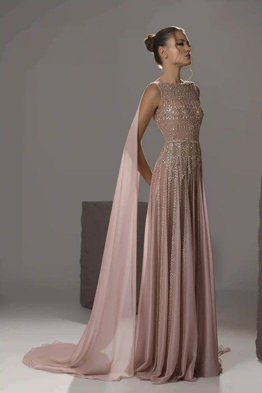 Beaded Bateau Cape Gown