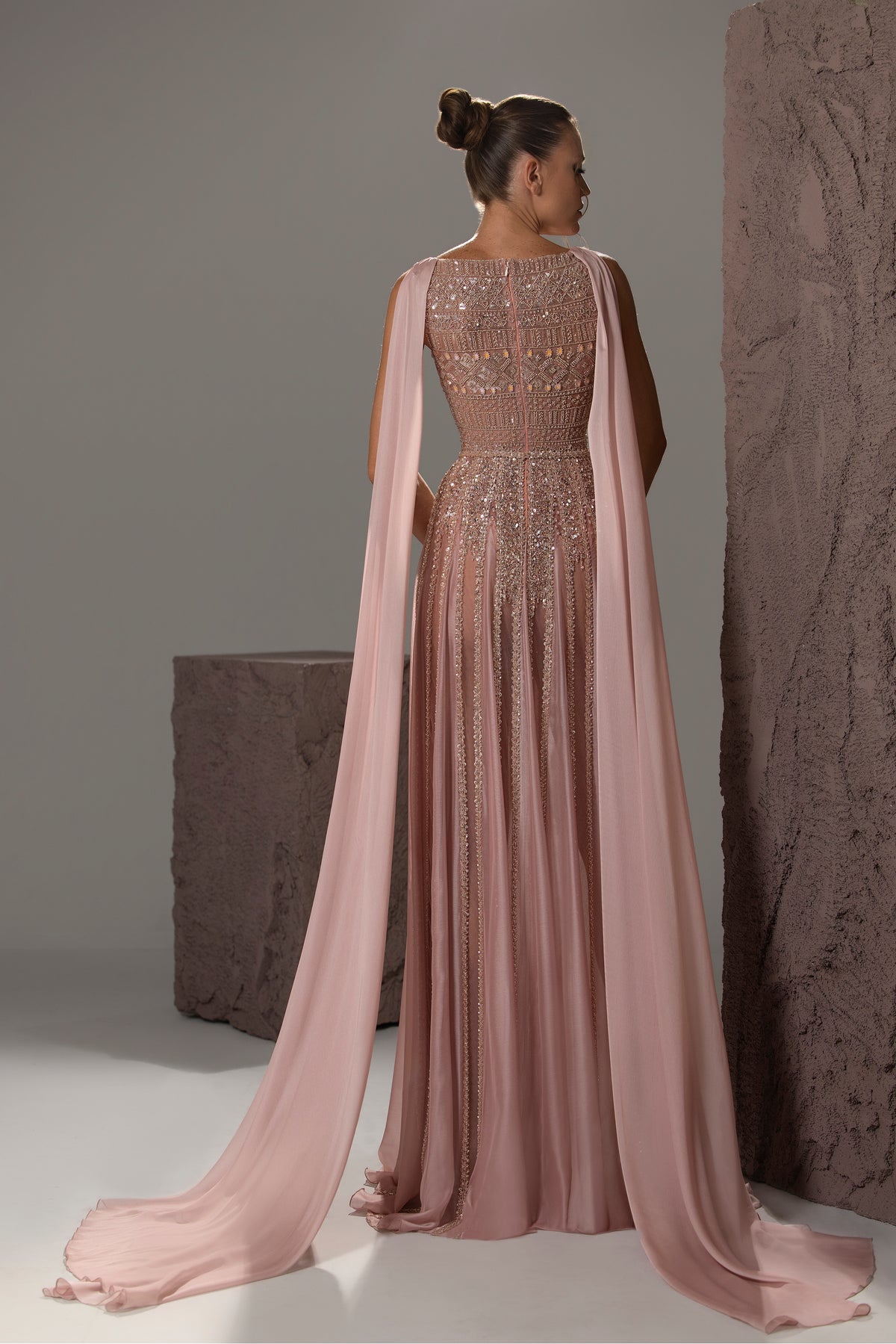 Beaded Bateau Cape Gown