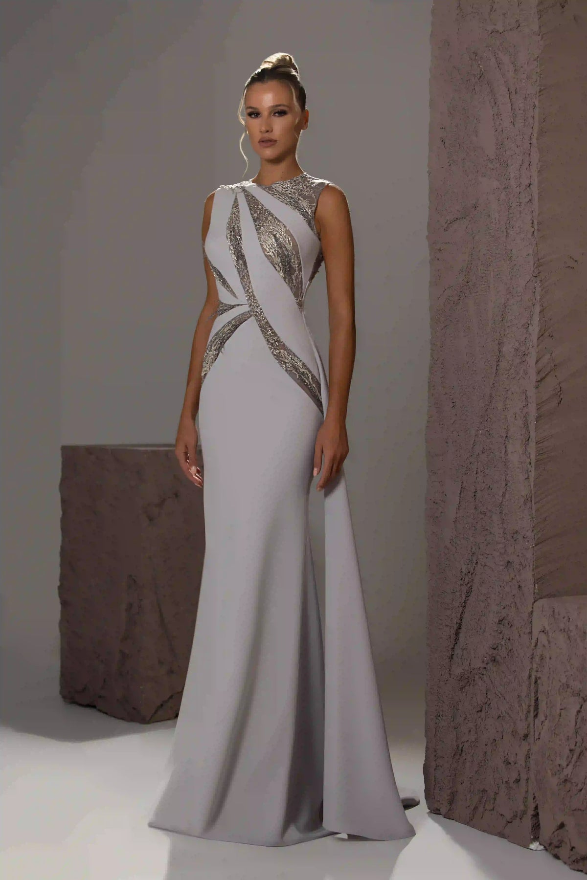 Sculpted Cutout Cape Gown