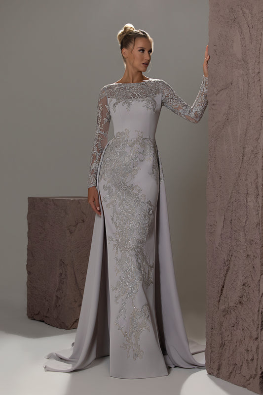 Lace Illusion Overskirt Gown