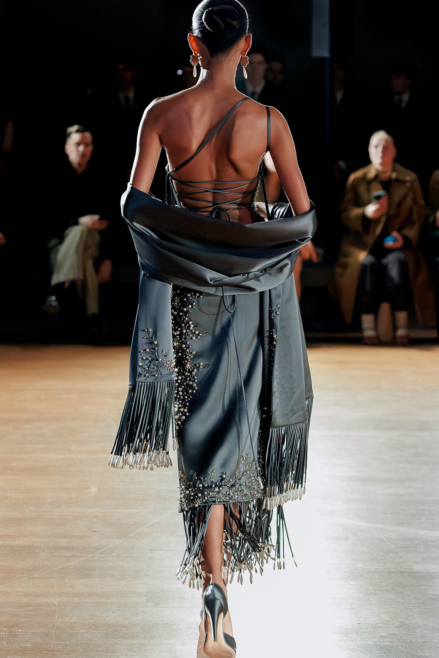 One-Shoulder Dress with Shawl