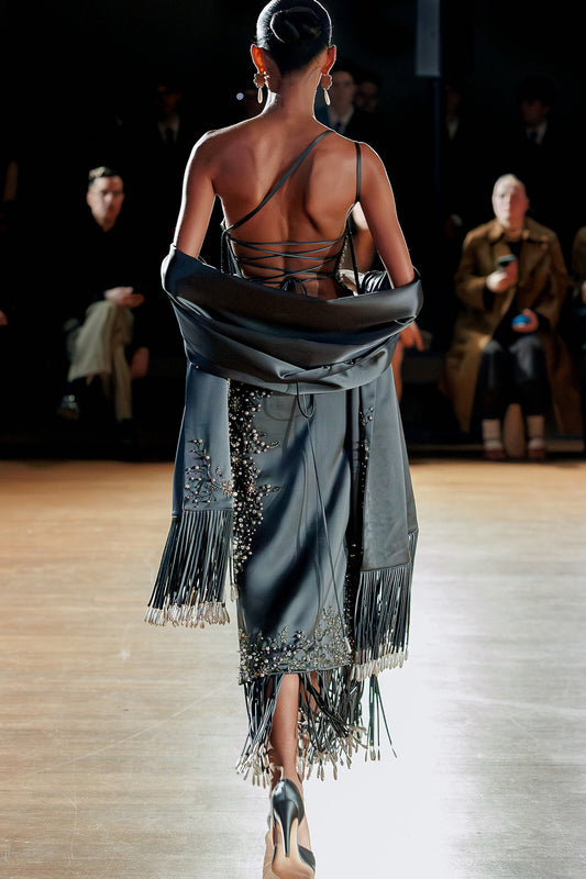 One-Shoulder Dress with Shawl