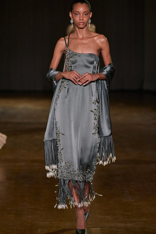 One-Shoulder Dress with Shawl