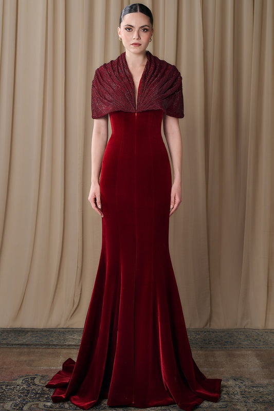 Velvet Shawl-Collar Mermaid Gown