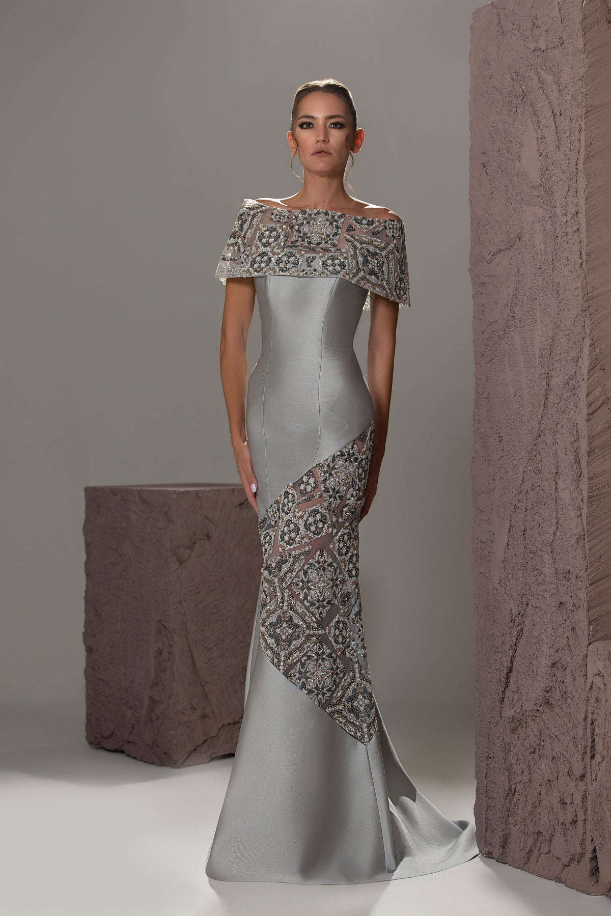Off-Shoulder Beaded Mermaid Gown
