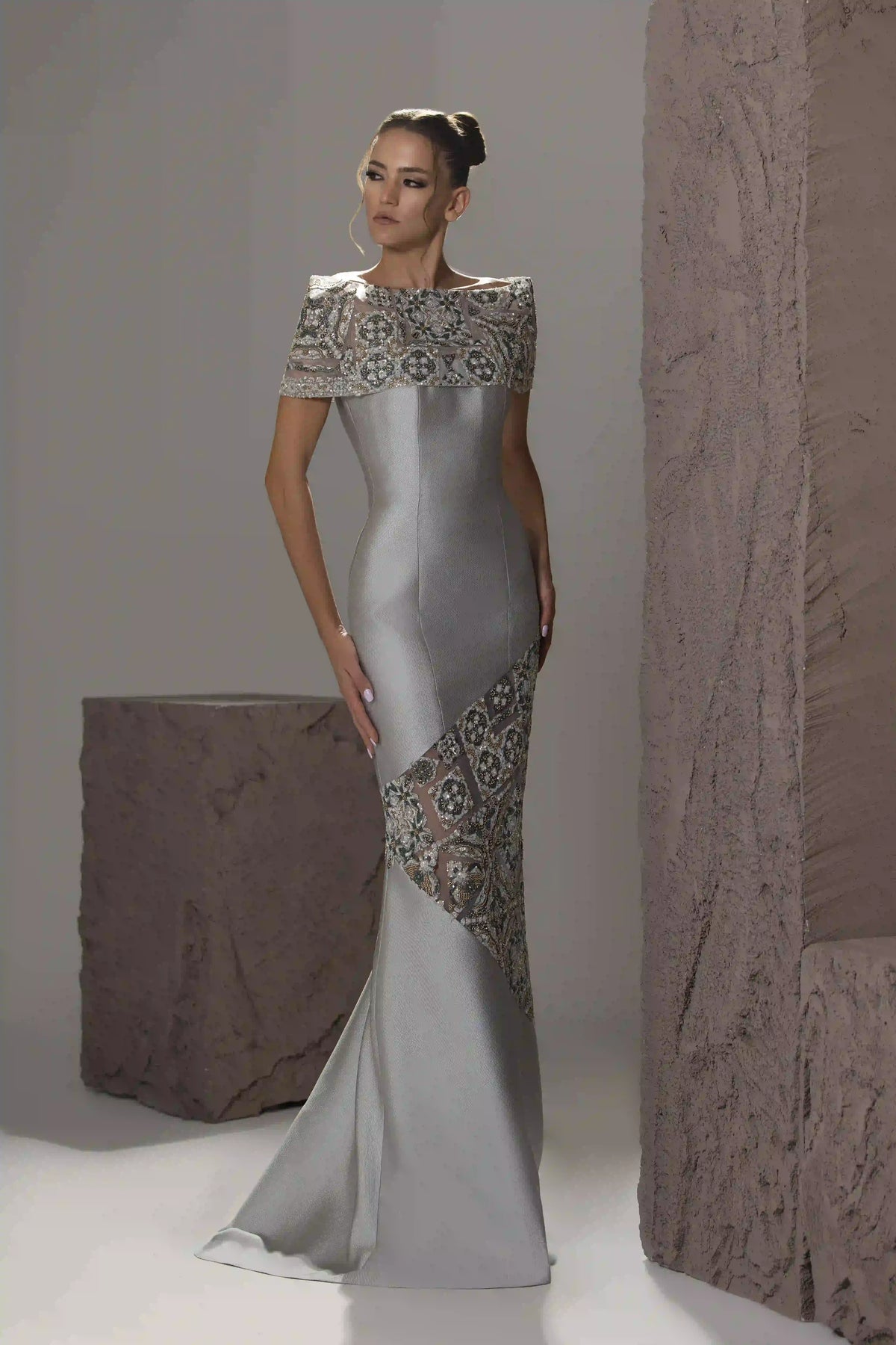 Off-Shoulder Beaded Mermaid Gown