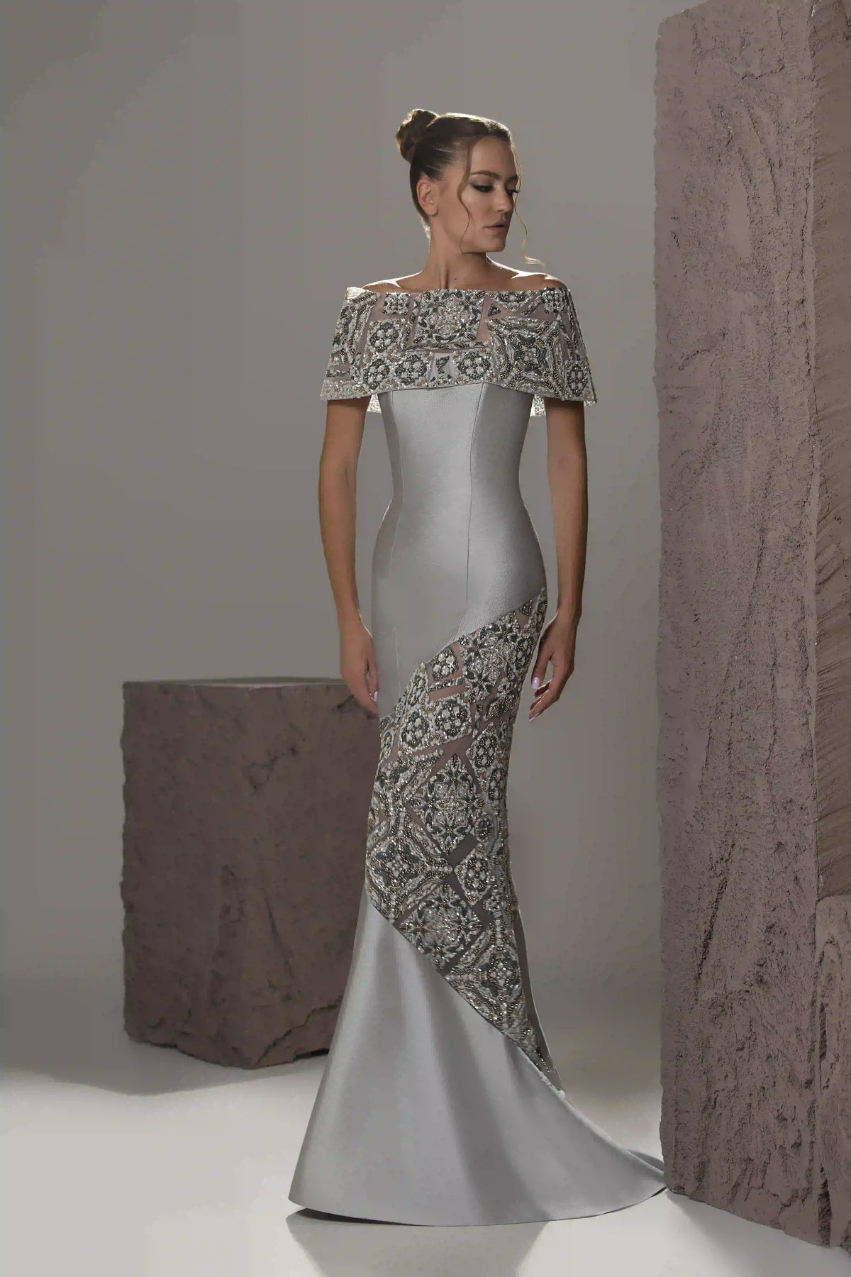 Off-Shoulder Beaded Mermaid Gown