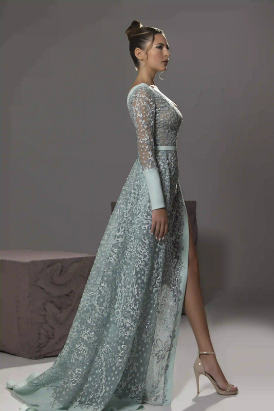 V-Neck Embroidered Gown
