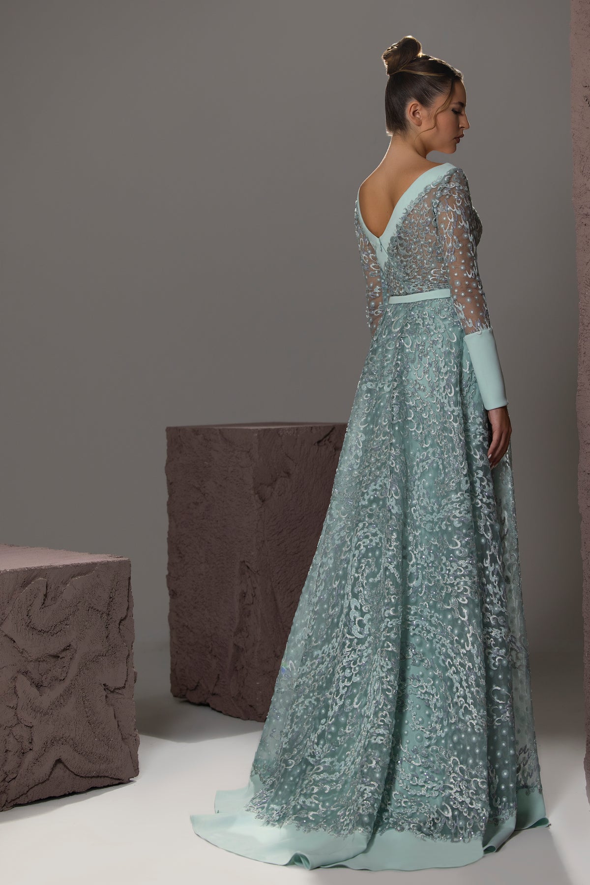 V-Neck Embroidered Gown