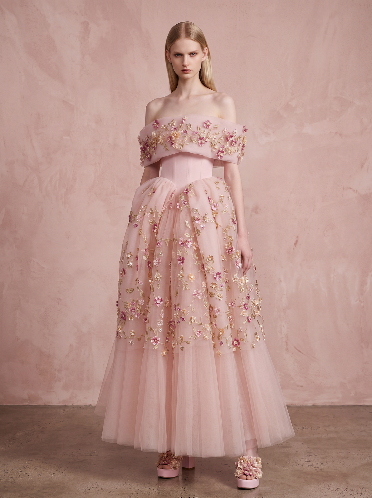 Off-Shoulder Basque Waist Gown