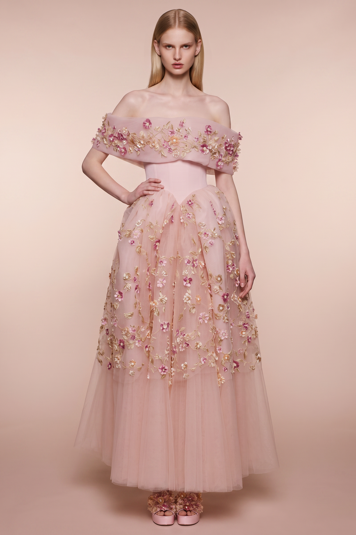Off-Shoulder Basque Waist Gown