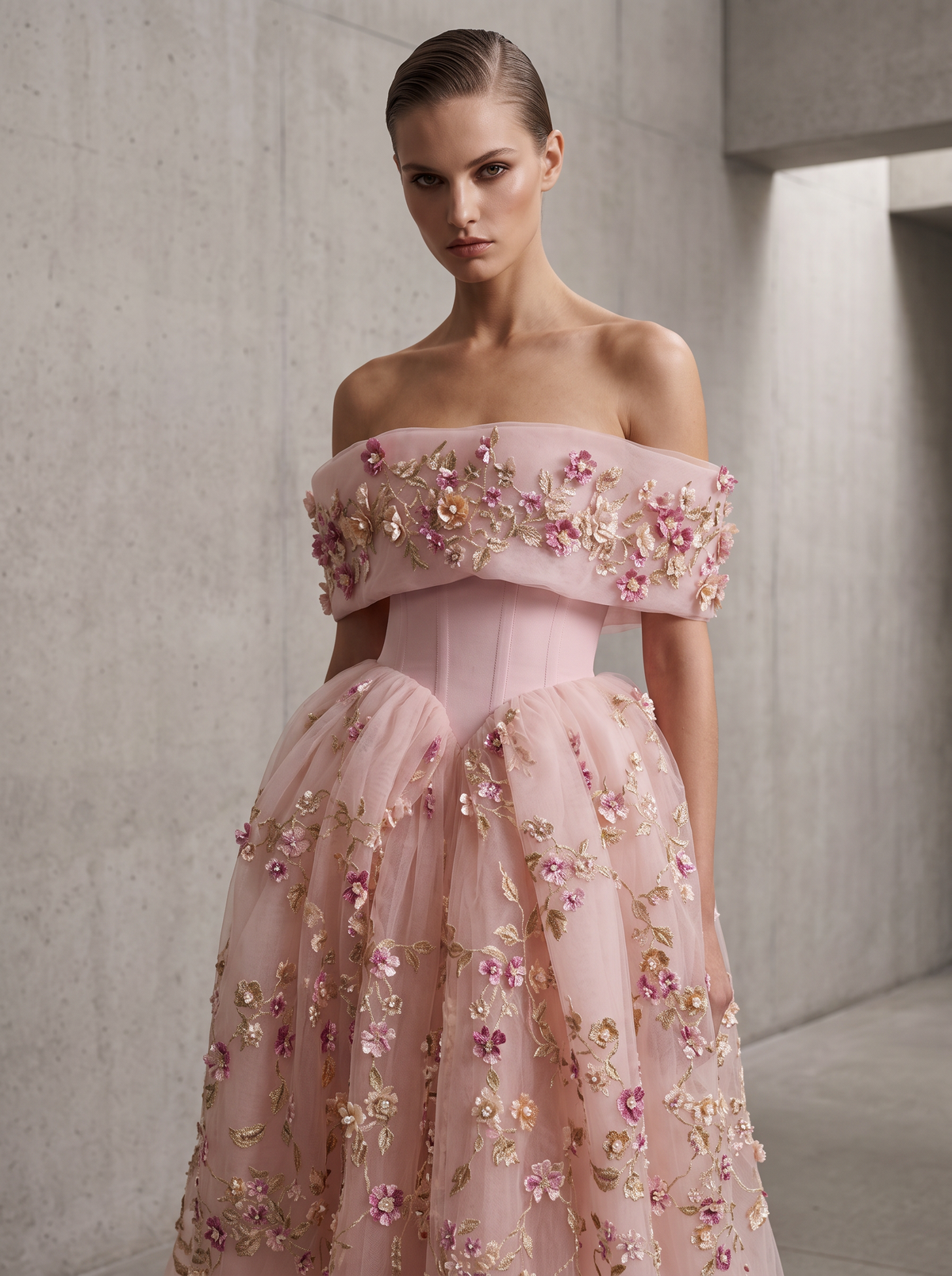 Off-Shoulder Basque Waist Gown