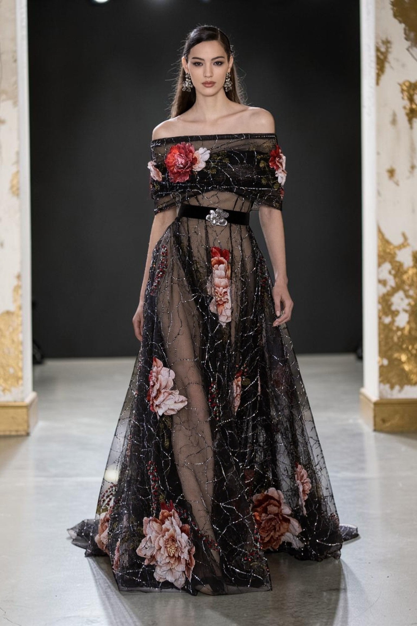 Off-Shoulder Short Sleeve Gown