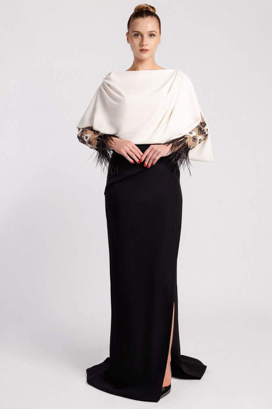 Crepe Gown with Draped Bodice