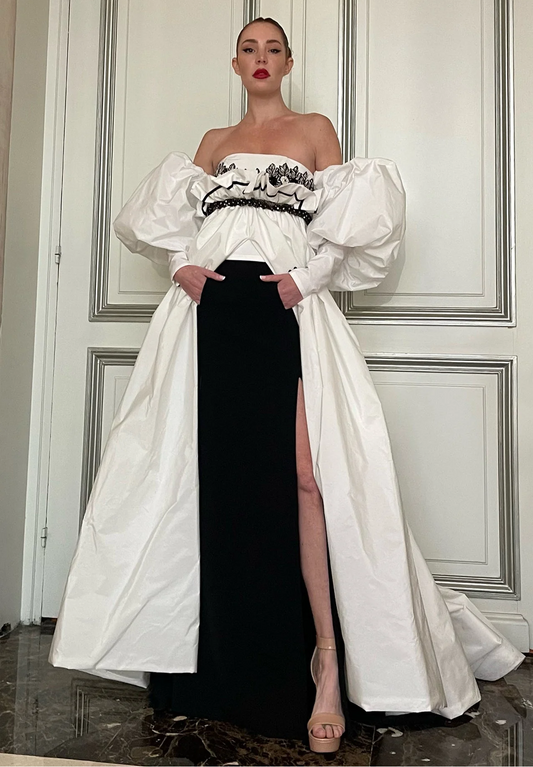 Puff Sleeve Taffeta Gown