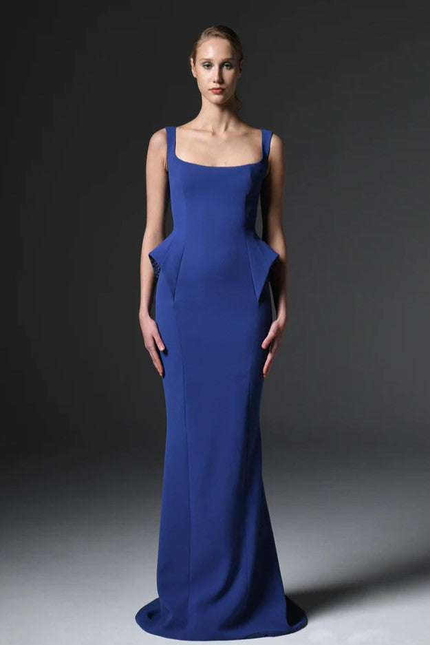 Crepe Gown with Embroidered Hips