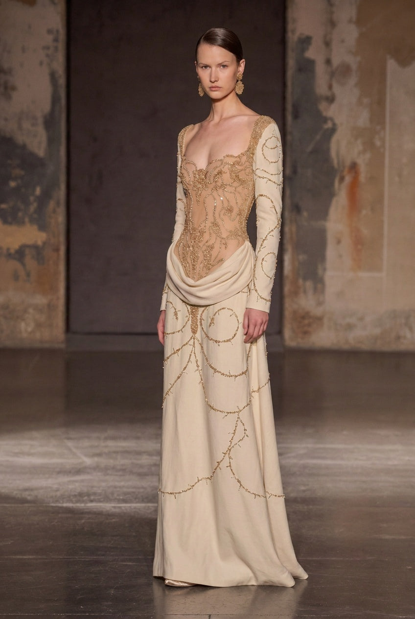 Long Sleeve Embroidered Gown