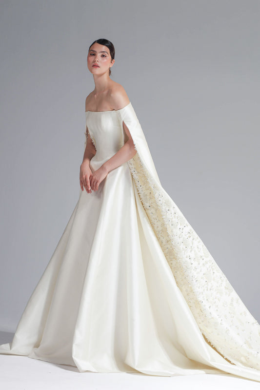 Off-Shoulder Cape Sleeve Gown